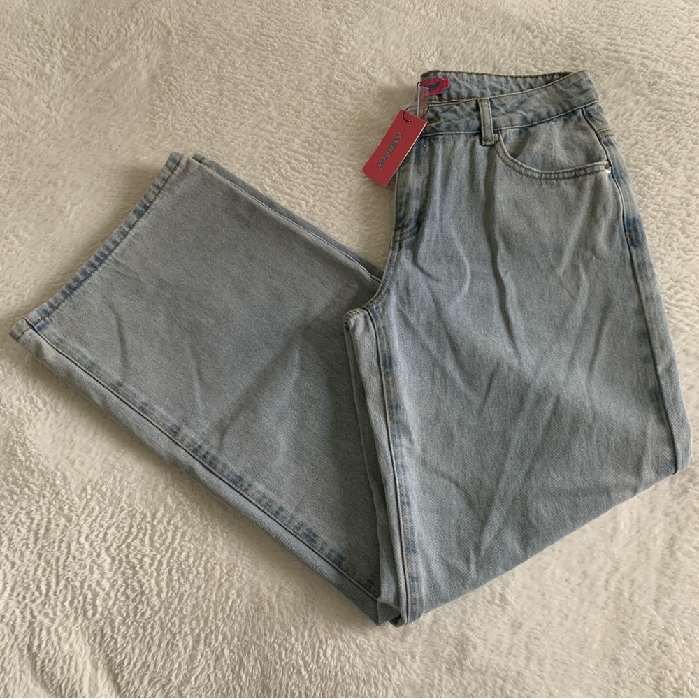 Women’s Medium EDIKTED Raelynn Washed Low Rise Baggy Jeans Light Blue‎ NWT